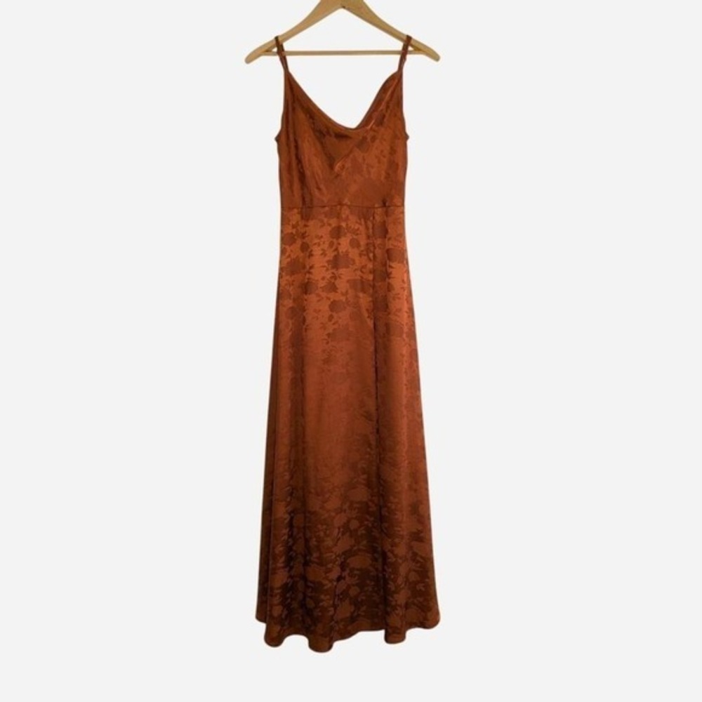 Lulus Simply Dreamy Rust Orange Satin Jacquard Maxi Dress Size Medium - Picture 3 of 8